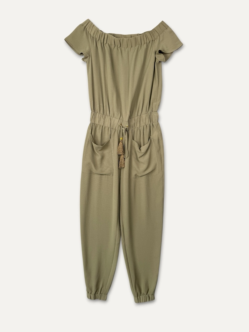 MICHAEL Michael Kors Off Shoulder Jumpsuit Olive Green XS Boho Utility Chic